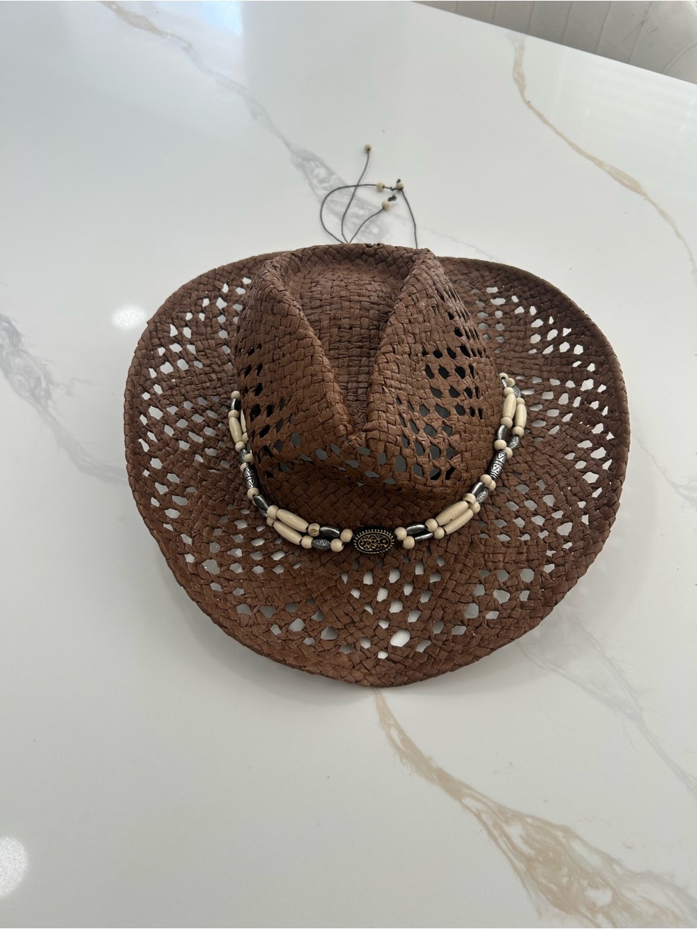 Women’s Brown Straw Cowboy Hat with Beaded Band